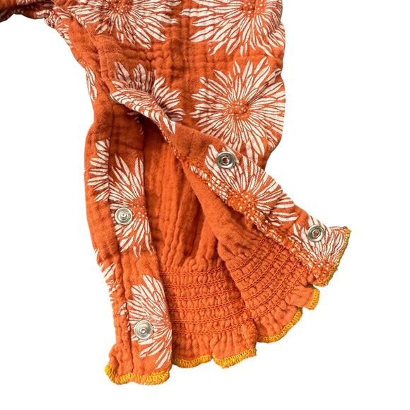 Mud Pie Fall Floral Romper Ruffle Long Sleeve Boho Rust Orange Baby Girl 9-12m - Picture 3 of 8